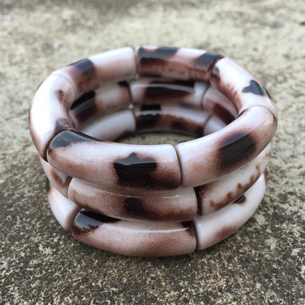 

FishSheep Vintage Leopard Print Acrylic Bamboo Bracelets For Women Resin New Bohemian Stretch Beads Bangles Fashion Jewelry Gift