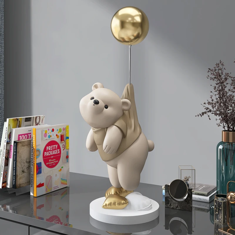 New 40cm polar bear balloon cartoon animal resin statue cute doll ornament Nordic style home room home decoration wedding gift