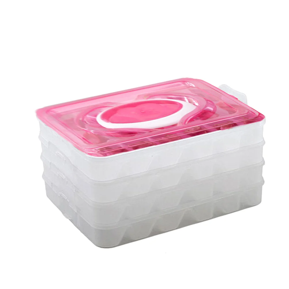 

Refrigerator Fresh-keeping Dumpling Storage Box Four Layers Portable Stackable Dumpling Container Holder Organizer (Rose Red)