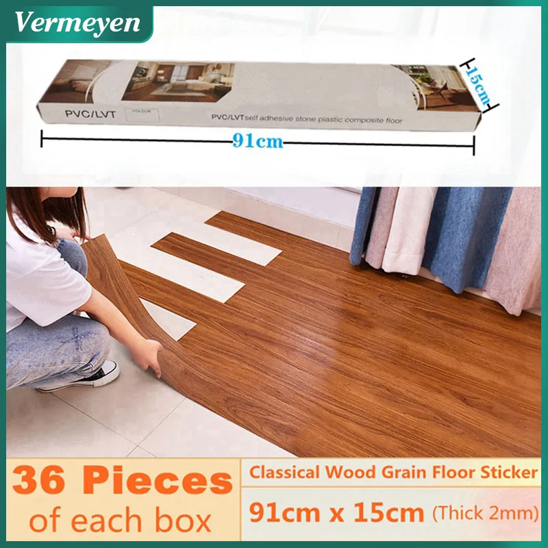 36pcs PVC Self Adhesive Floor Tiles 3D Wall Stickers Imitation Wood Grain Floor For Living Room Bedroom Waterproof Anti-Skid