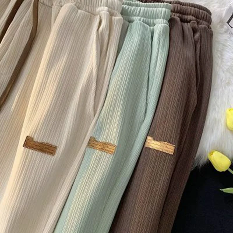 

2023 Summer Men's Ice Silk Trousers Solid Color Mid-Waist Loose Breathable Straight-Leg Casual Pants Thin Quick-Drying Sports Pa