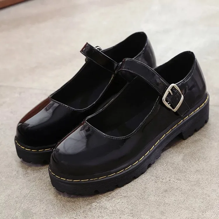 

Low Heels British Style Shallow Mouth Round Toe Preppy Basic Rubber Fabric PU Hoof British Style Low Heels Shallow Mouth Round T