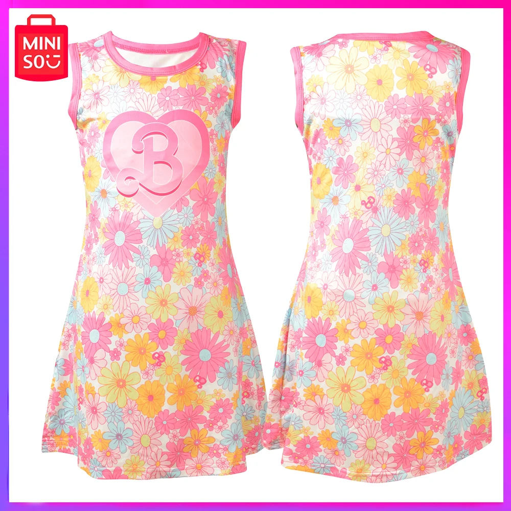 

Miniso 2023 Новинка Платье для девочек Барби платье для девочек с единорогом мультяшный принт детское платье принцессы бутик Универсальный Рождественский подарок