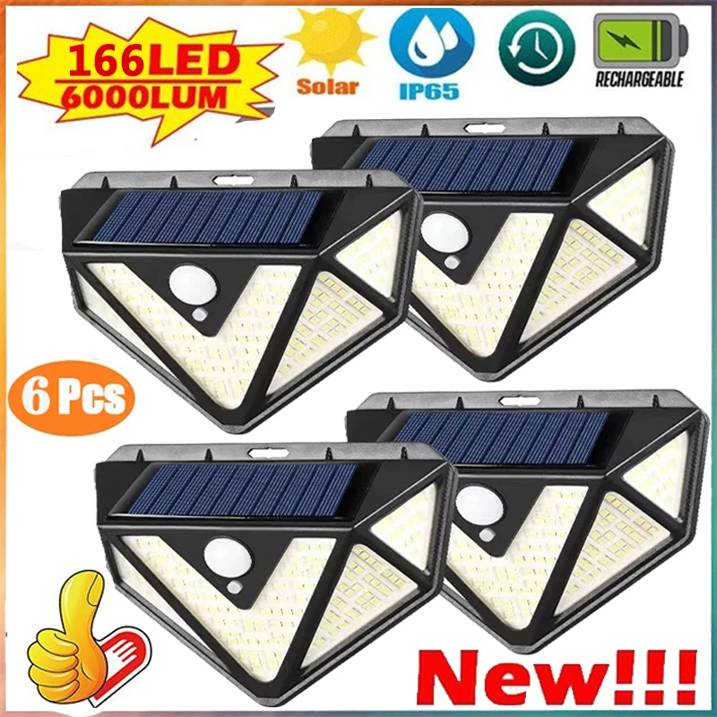 1/2/4/6Pcs 100/166 LED Solar Wall Lights Outdoor Solar Lamp PIR Motion Sensor Solar Powered Sunlight Street Light for Garden