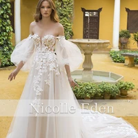 nicolle eden wedding dress 2022 custom made sweetheart princess backless puff sleeves lace appliques robe de soir%c3%a9e vestido