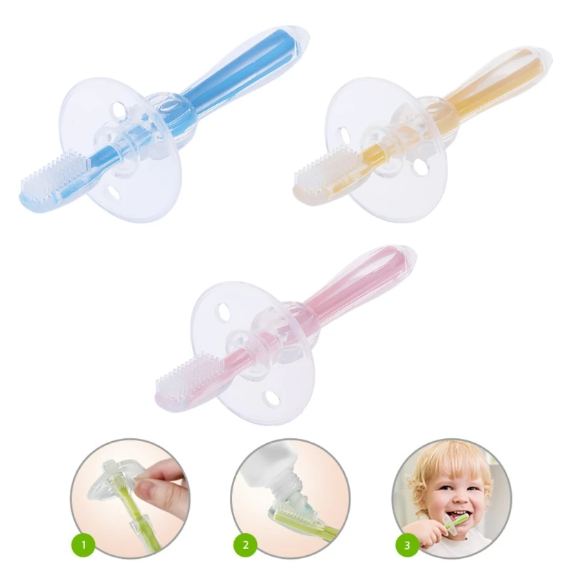 

Y1UB Детская зубная щетка Массажная чистка зубов Безопасная силиконовая мягкая щетка для малышей