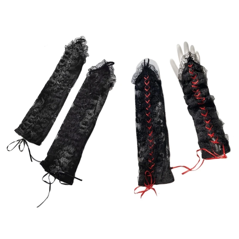 

Women Bandage Rope Long Sleeve Gloves Elastic Anti-UV Delicate Cycling Gloves