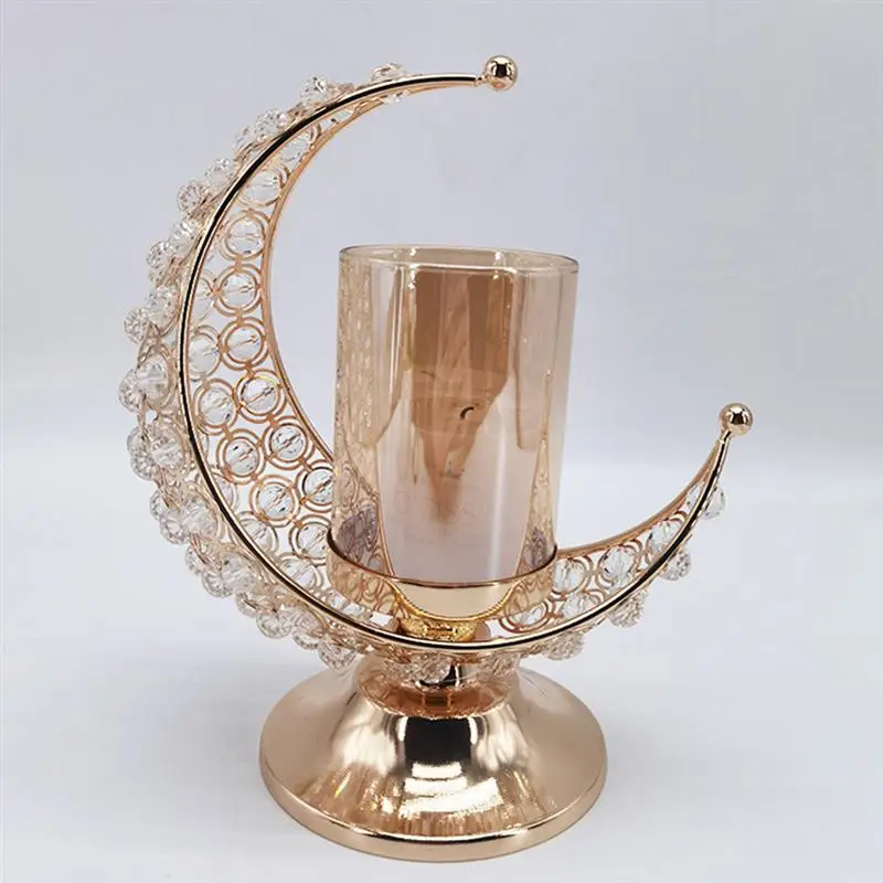 

1pc Ramadan Candlestick Moon Shaped Candle Holder Home Desktop Ornament