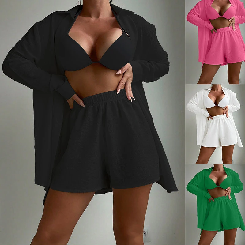 

Pareos And Kimonos Beach Women Dress 2023 Cover Up New Sexy Loose Shirt Suit Leisure Bikini Smock Solid Polyester Bathing For