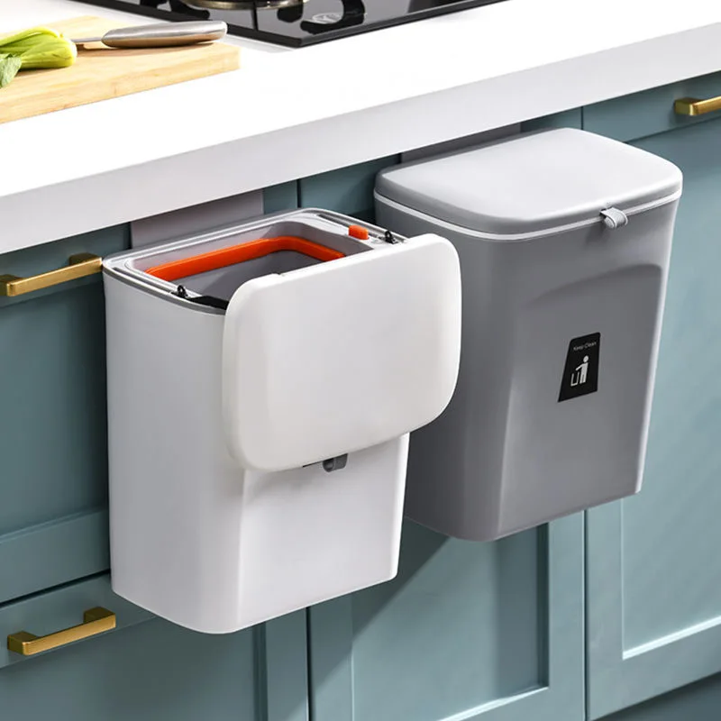 

мусорное ведро Kitchen Trash Can Wall Mounted Cube Folding Dustbin Bucket garbage Trash bin