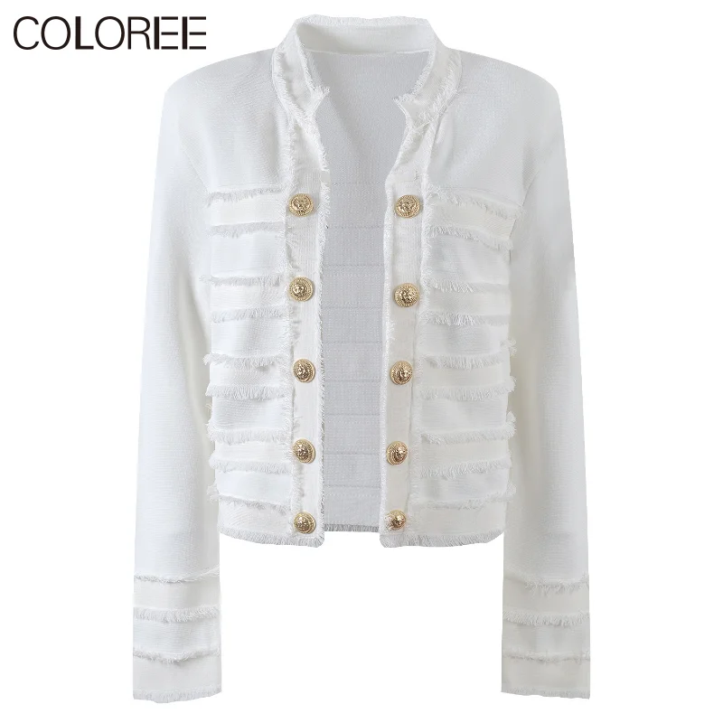 

Кардиган женский трикотажный двубортный на пуговицах с кисточками и львом