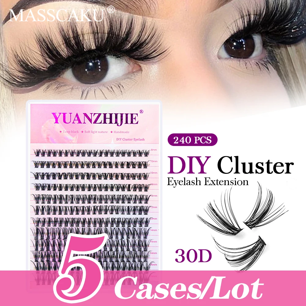 

MASSCAKU 5pcs/lot DIY Eyelashes Clusters 30D 8-16 Mix Premade Fan Lash Extension Individual Heat Bonded Cluster Lashes