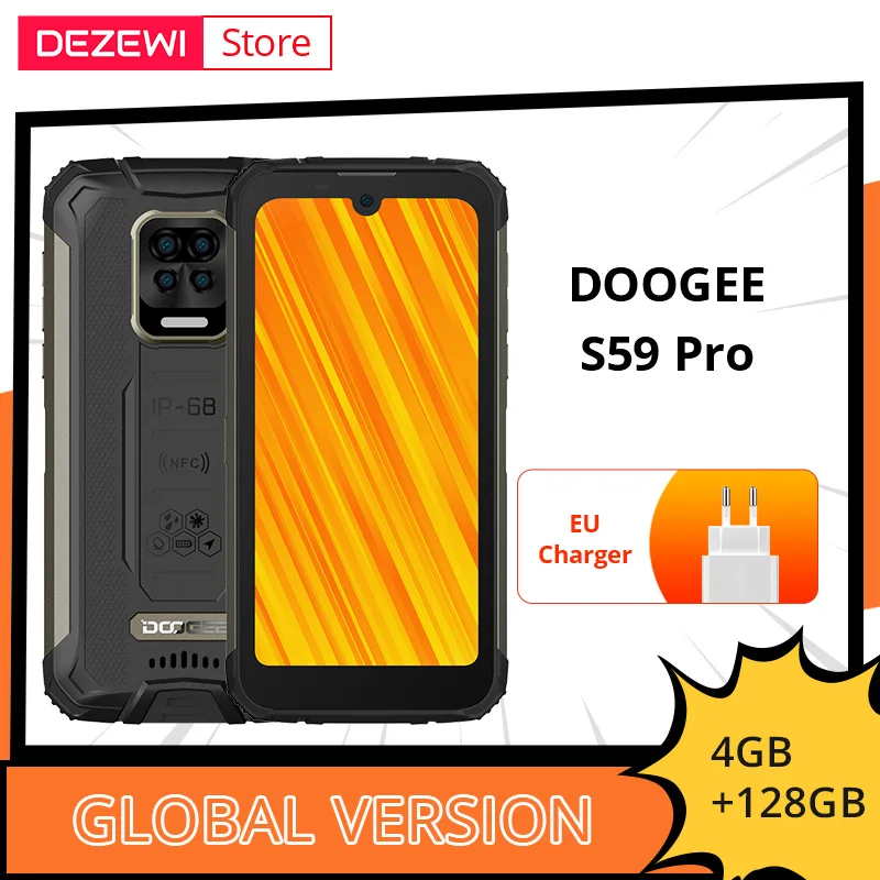 Global Version DOOGEE S59 Pro Smartphone 2W Loud Volume Speaker 10050mAh Super Battery 16MP Quad Camera Helio P22 Octa Core 5.71
