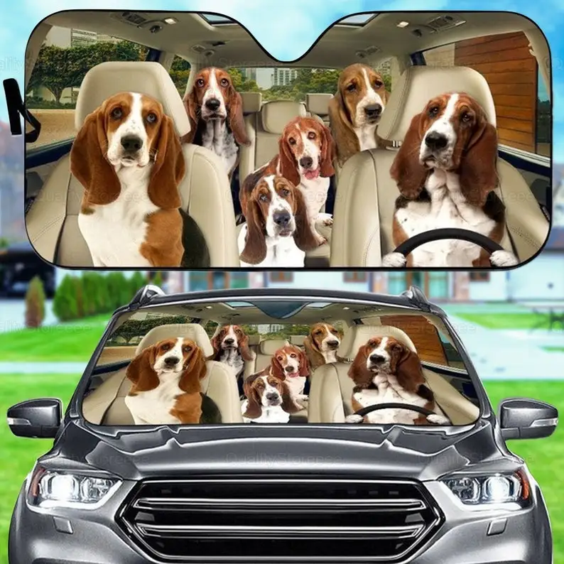 

Funny Basset Hound Car Sunshade, Dogs Family Sunshade, Dog Car Accessories, Car Decoration, Auto Sun Shade, Basset Sunshade