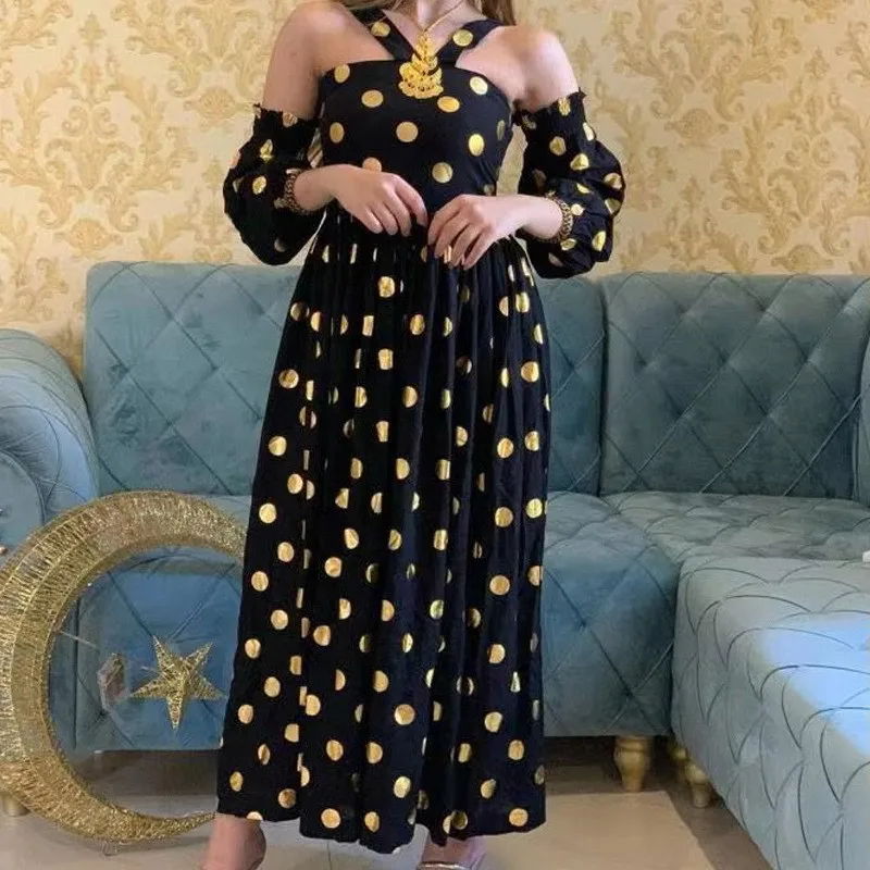 

Maxi Dress Spring Summer Women Casual Sexy Halter Polka Dot Print Dress Streetwear Elegant Office Ladies Loose Long Dresses