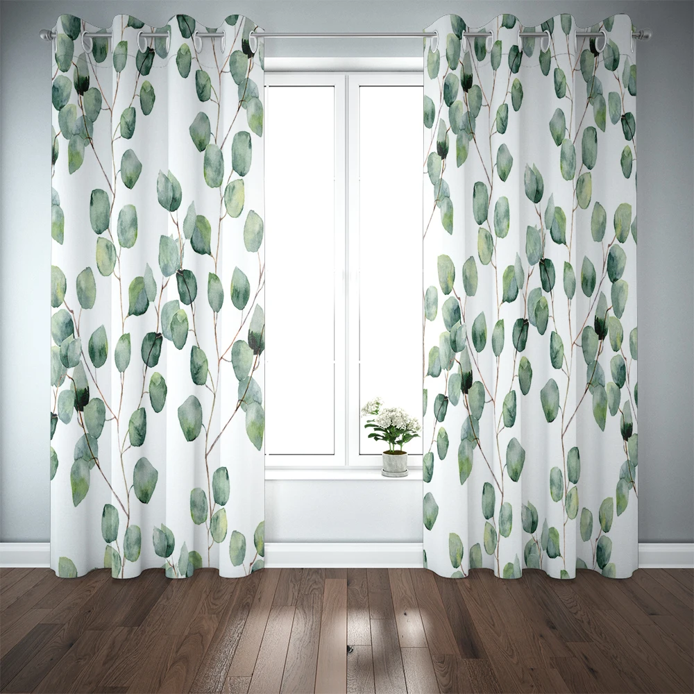 

HD environmental protection digital printing green plant flowers simple style curtain blackout curtain