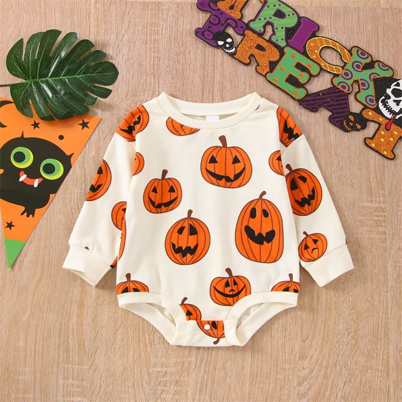 

Baby Halloween Outfit Boy Girl Pumpkin Sweatshirt Romper Sweatershirt Newborn Toddler Clothes Halloween Pumpkin Bodysuits
