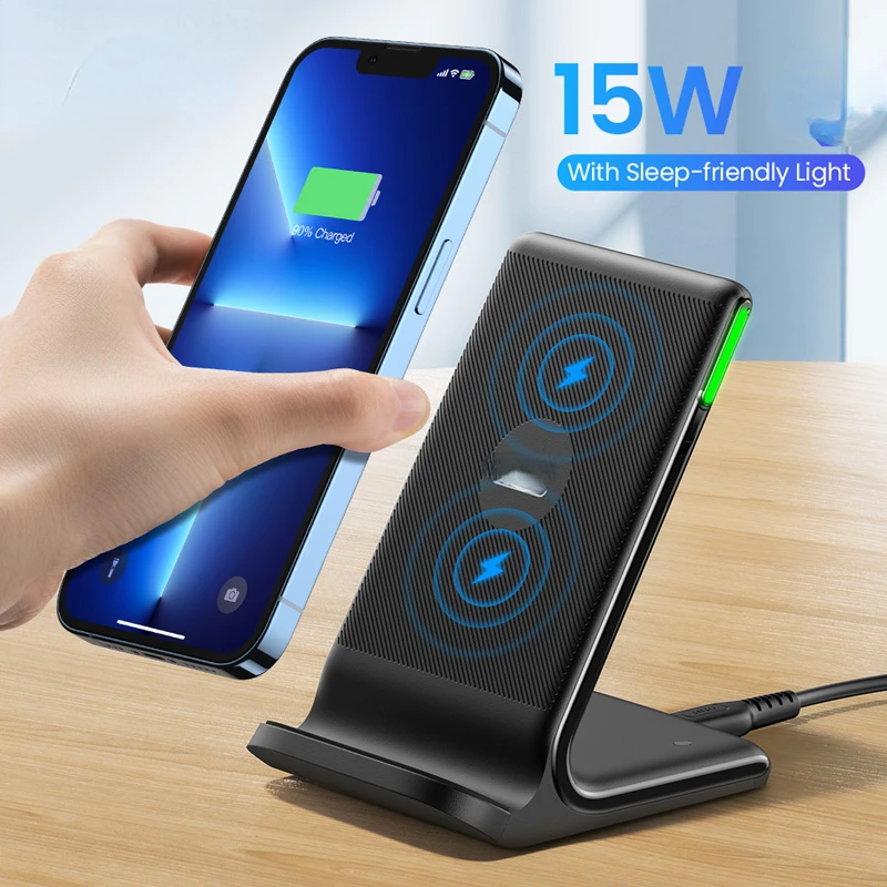 

Free Shipping For iPhone 13 12 11 Pro Max Xs 8 S21 S20 S10 15W Wireless Charger LED USB C Fast Charging Holder Stand