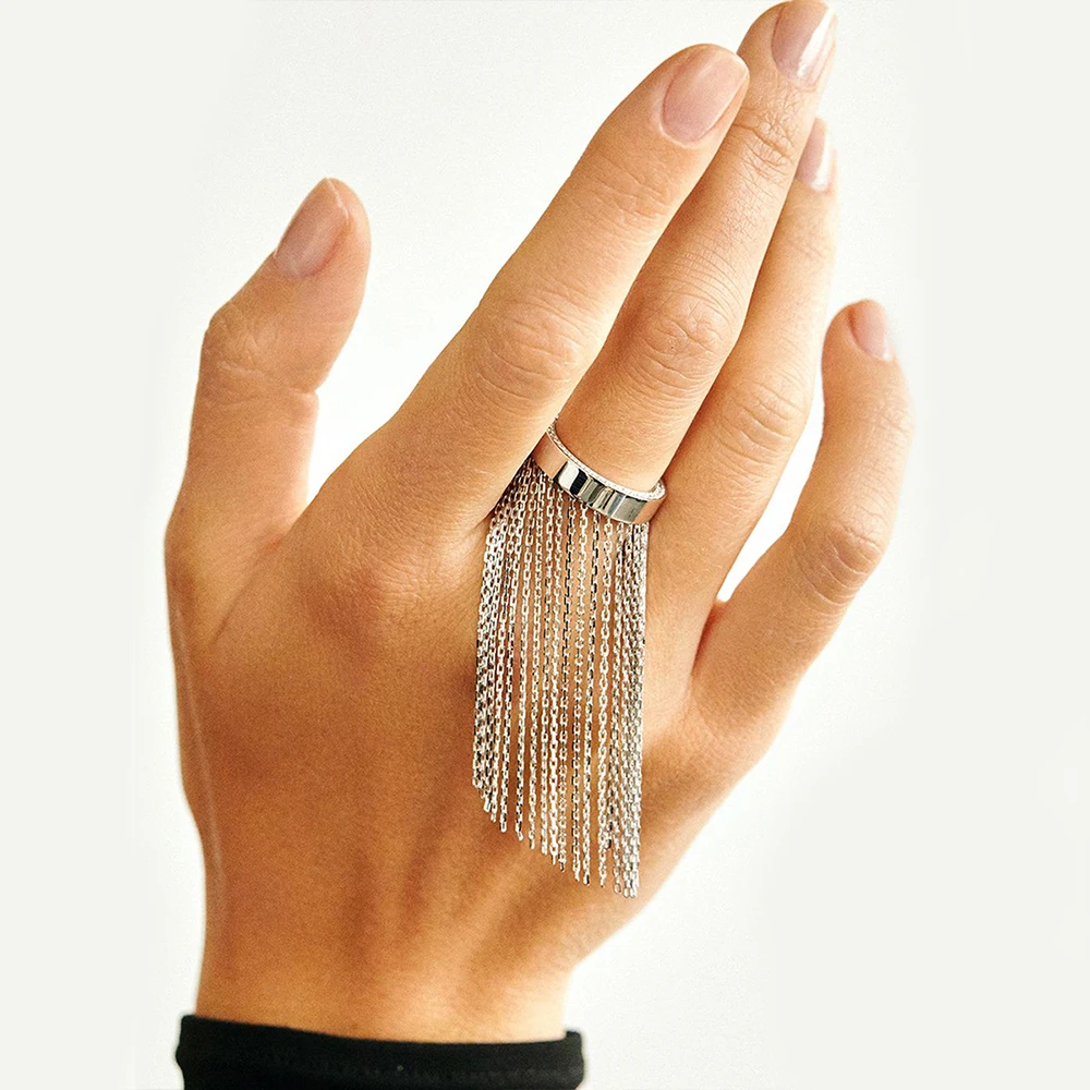 Женское Винтажное кольцо с кисточкой и цепочкой из нержавеющей стали