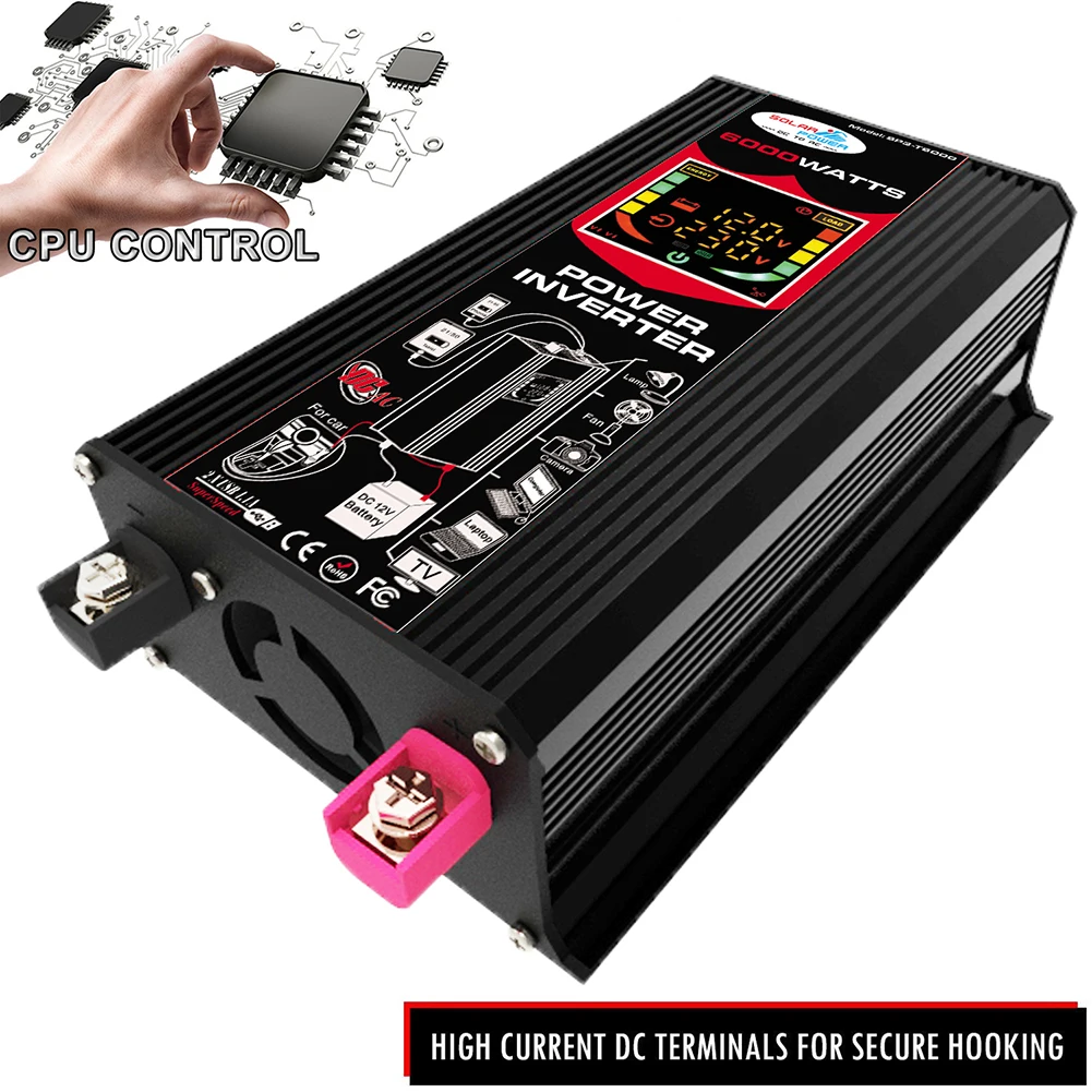 

6000W LCD Display Car Power Inverter With Dual USB Ports And AC Outlets Inverter DC 12V To AC 110/220V Power Converter