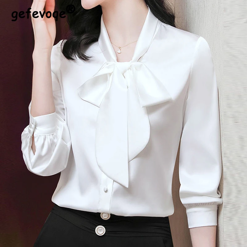 Женская шифоновая рубашка с длинным рукавом Элегантная блузка из искусственного
