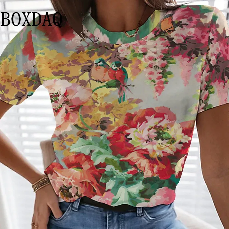 Fashion Blouses for 2022 Flowers Pattern 3d Printed T-shirts Summer O-Neck T Shirt Aesthetic Harajuku Street Vintage y2k Clothes