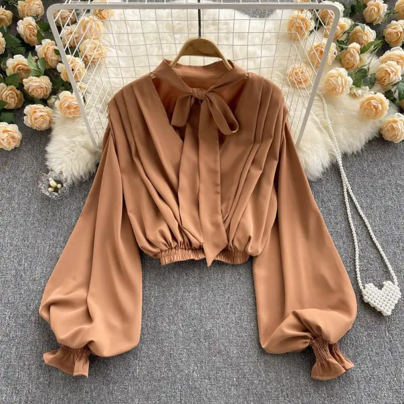 

Весенняя Новинка 2022, блузка в стиле ретро, Свободный Топ со складками на лямках во французском стиле