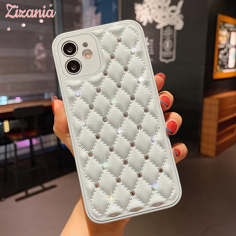 

Fashion Simple Solid color Rhombus flash drill Phone Case For iPhone 13 12 11 Pro XS Max X XR 8 7 Plus Luxurious Shockproof Case