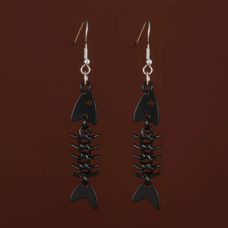 

Black Chain Smart Fishbone Earrings Women's Girls Personality Pendant Earrings Creative Jewelry Gifts Korean Earrings 2020