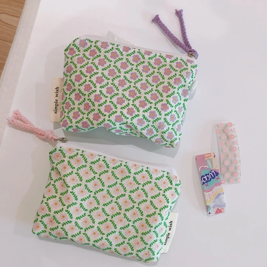 Small Flower Cosmetic Bag Cotton Mini Fabric Women Travel Make Up Toiletry Bag Korean Female Little Purse Zipper Coin Pouch Case