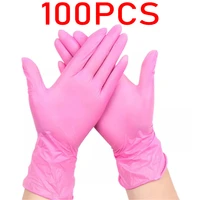 100pcs disposable pink nitrile gloves woman kitchen dish washing cooking multi purpose pvc work gloves household cleaning tools