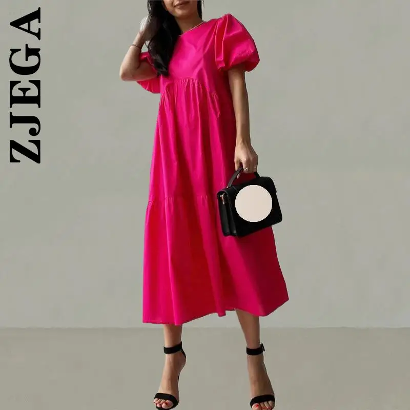 

Zjega Women New Dress Elegant Robe Summer Maxi Dress 100% Cotton O Neck A-line Long Dress Popular Leisure Clothing Female