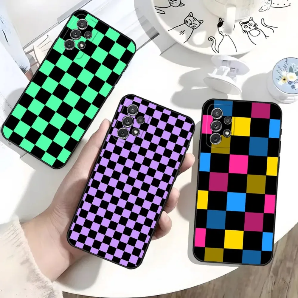 Checkerboard checked Board Phone Case For Samsung S25 S24 S21 S22 S23 S30 Ultra S20 Plus Fe Lite Note 10 9 5G Black Soft Shell