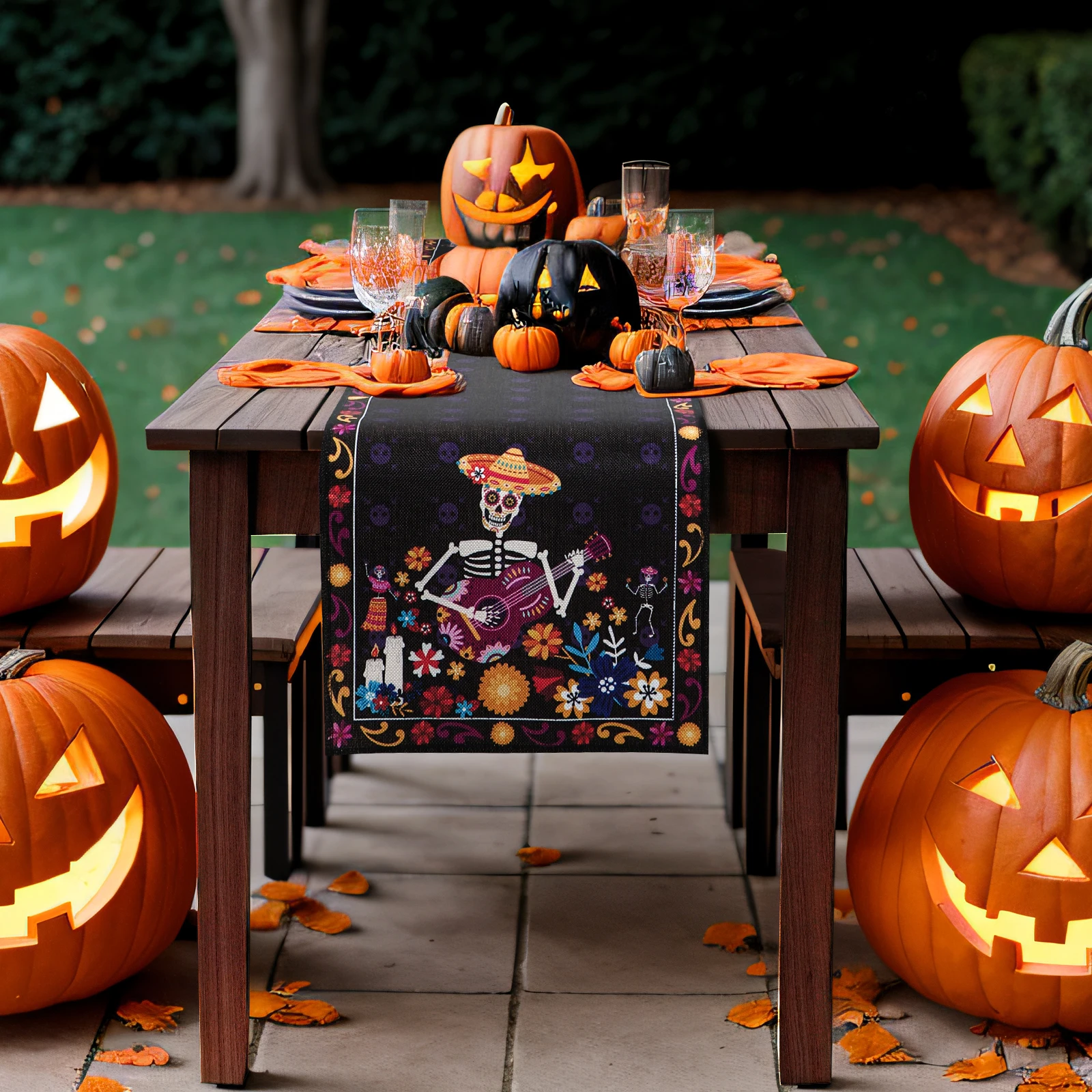 Доріжка Для Стола день Мертвых 13x72 Дюйма Полиэстер Дизайн Сахарного Черепа