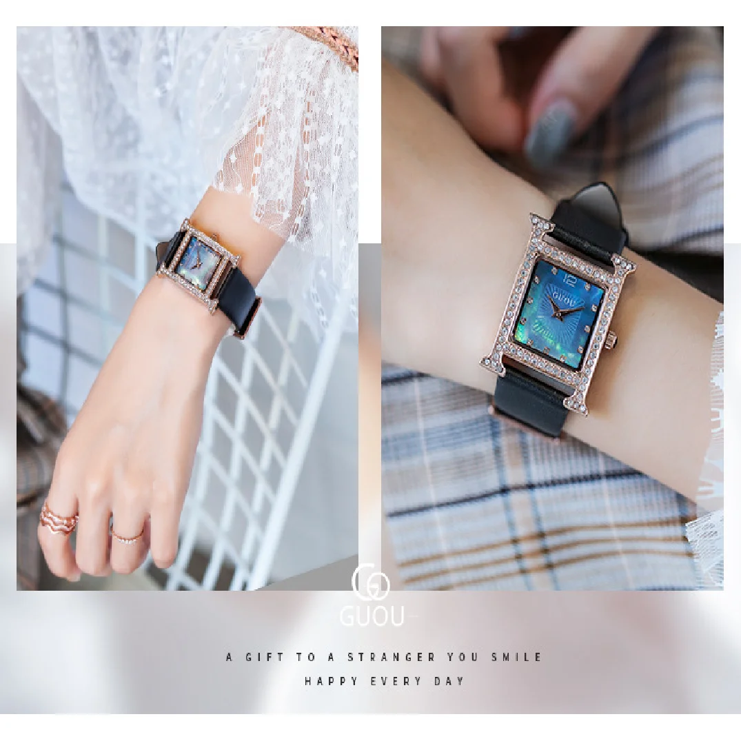 GUOU Watch Women luxury Brand Fashion Casual quartz watches genuine leather strap sport Ladies elegant wrist watch girl enlarge