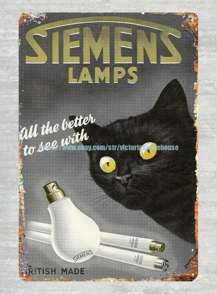 

Лучше видеть с лампами Siemens 1950 черная кошка металлический жестяной знак декорация бар