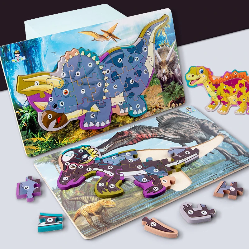 

Wooden Large 3d Three-dimensional Dinosaur Puzzle 26 Letters Dinosaur Animal Children‘s Building Block Toy