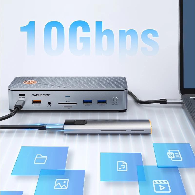 Док-станция CABLETIME USB C HUB USB C до 8K 4K HDMI DP 1000 Мбитс PD 100 Вт USB3.0 для Macbook MacOS Windows Tablet Laptop (art.: 3920cce2bfe01) - 3920cce2bfe01