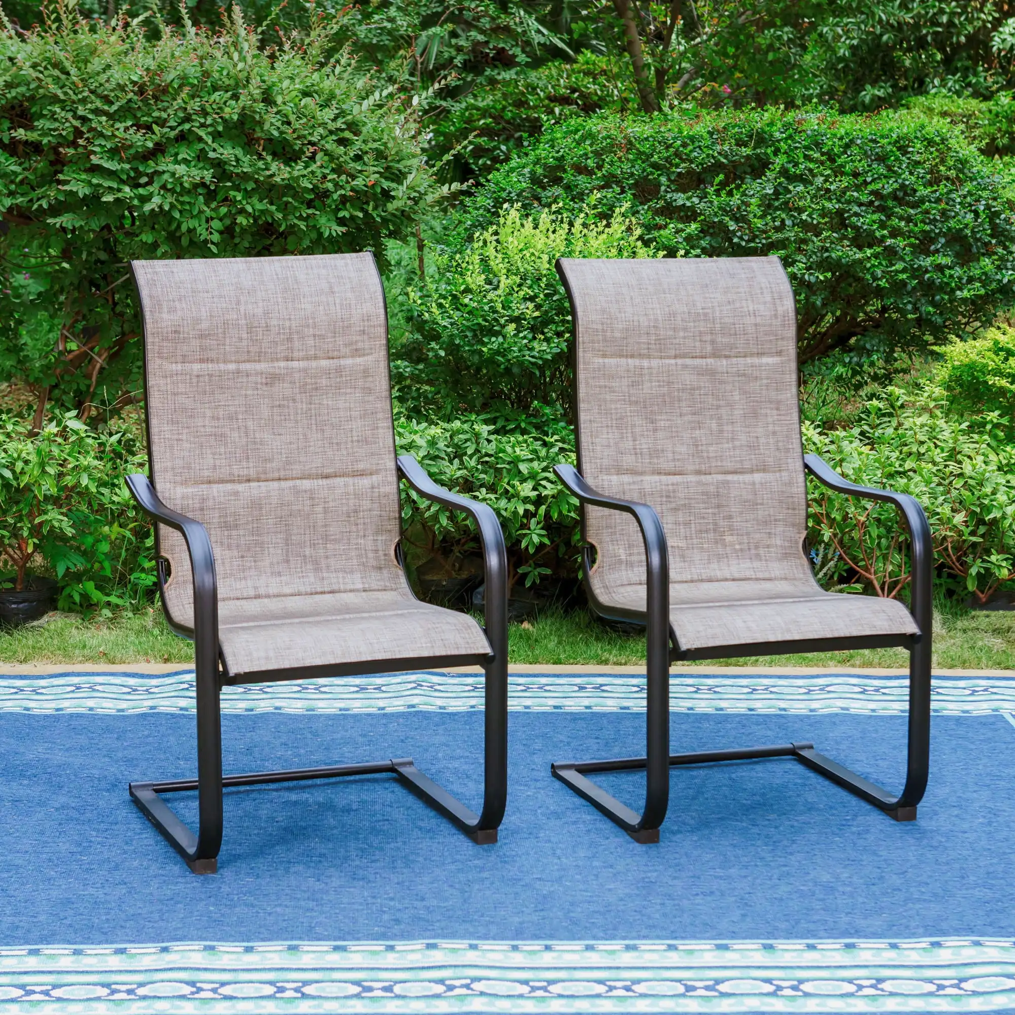 

MF Studio 2PCS C Spring Outdoor Dining Chairs with Padded Seat and Back Metal Patio Furniture, Gray