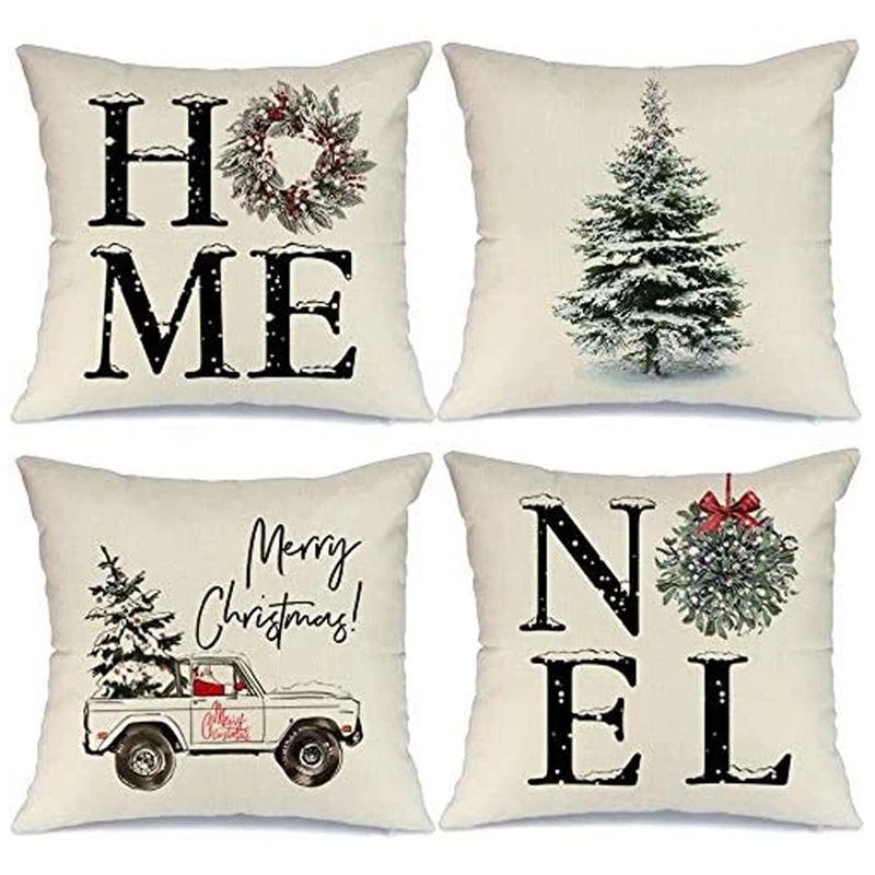 

PHFU-Christmas Pillow Covers,Home Christmas Tree Rustic Winter Holiday Throw Pillows Farmhouse Christmas Decor For Home