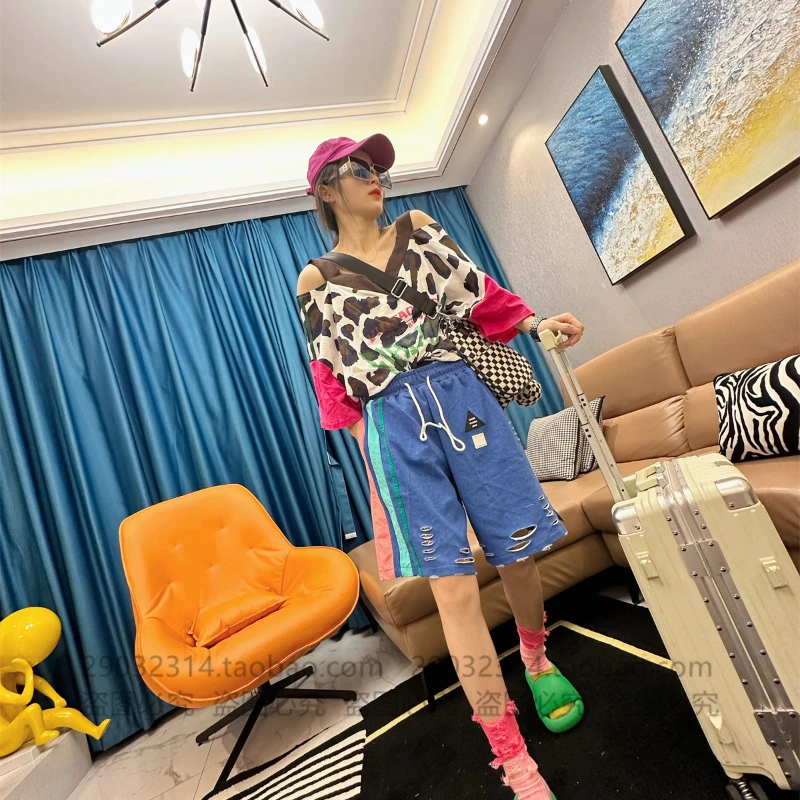 Loose Shorts for Women 2023 Summer New High Waist Zipper Ripped Short Pants Casual All-Matching Sports Wide Legs Shorts Female