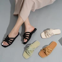 women gladiator hemp knot slippers female casual weave slides summer beach shoes ladies solid flats plus size footwear