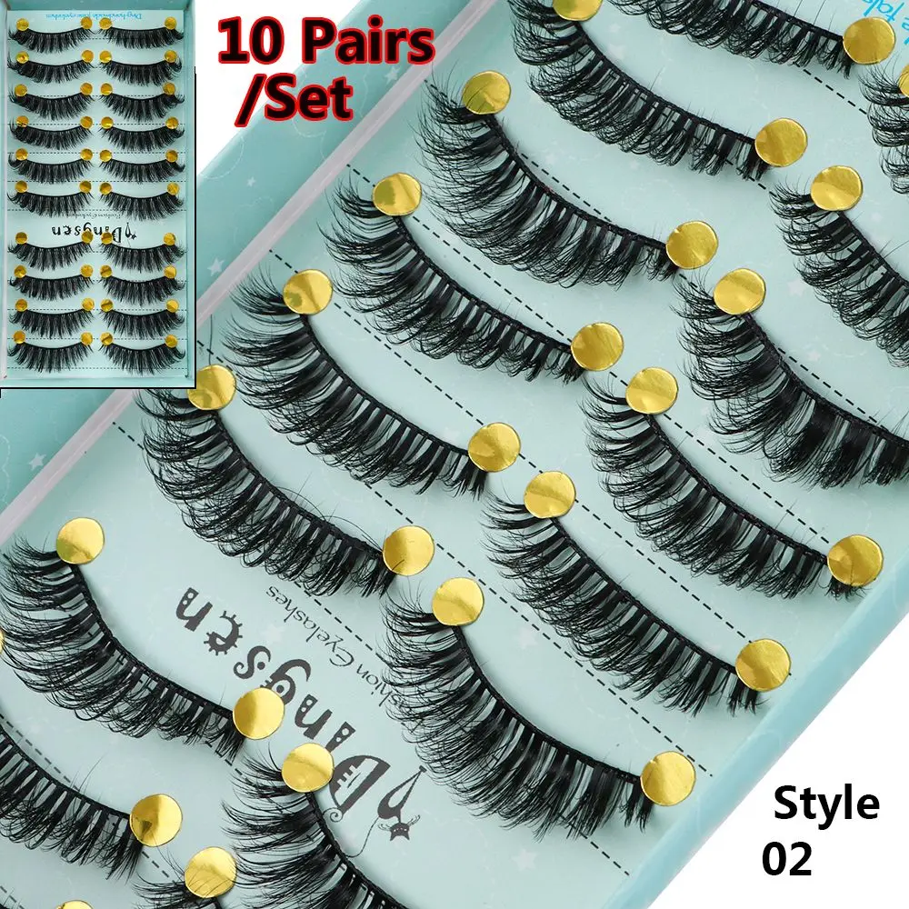 

SKONHED 10 Pairs Woman Fluffy Wispy Natural Long False Eyelashes Extension Tools 3D Faux Mink Hair Crisscross
