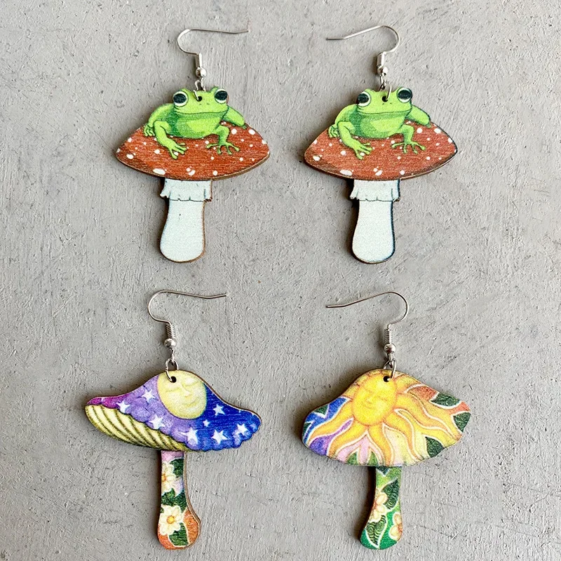 Забавные акриловые серьги с лягушкой сидящие на грибах для женщин модные висячие