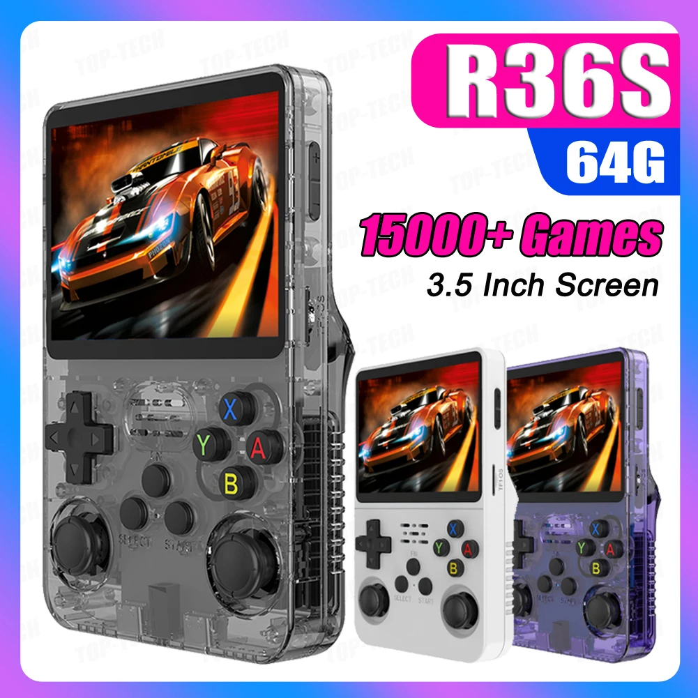 

Игровая консоль R36S в стиле ретро, портативная карманная консоль для видеоигр с 4,3-дюймовым IPS экраном, Linux, R35s Pro, 64 ГБ