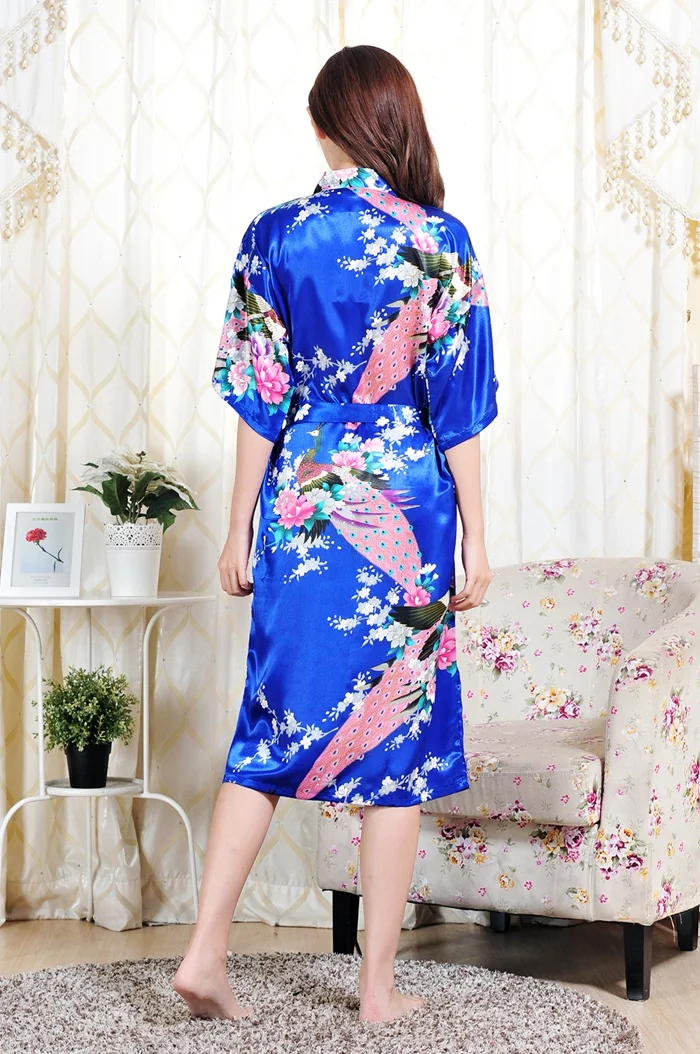 2019 Plus Size S-6XL Women Long Robe Print Flower Peacock Kimono Bathrobe Gown Bride Bridesmaid Wedding Robes Sexy Clothes Dress