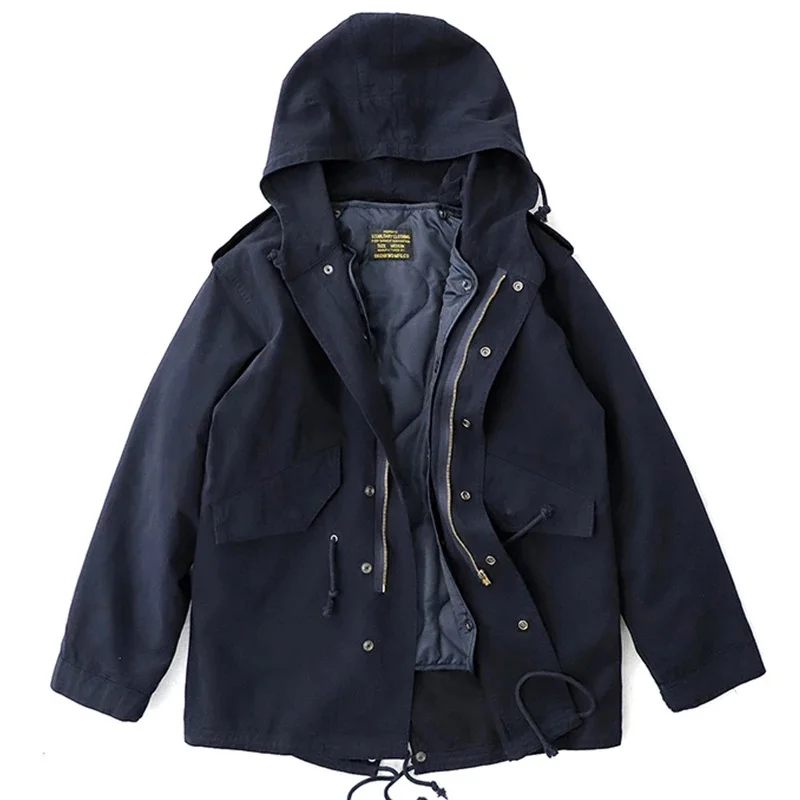 

2023 Vintage M51 Parka Jacket Men Winter Multi-pocket Hooded Liner Detachable Long Fishtail Trench Coat Cotton Padded Jacket