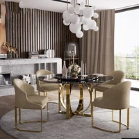 Led Chair Player Light Luxury Marble Dining Table and Chair, Round Postmodern Simple Stainless Steel Nordic Dining Table
