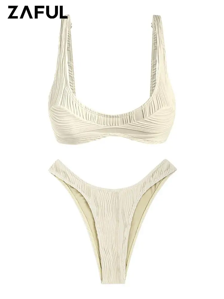 ZAFUL Swimsuit For Women Sexy Bikini Set Female Swimwear Beachwear Tank Top Style High Leg Cheeky Two Piece Bikini  Bathing Suit