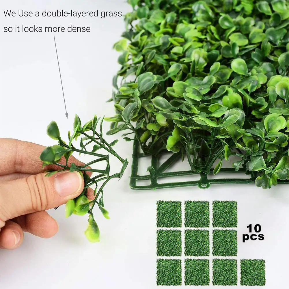 

10 Pcs Artificial Flowers Boxwood Grass 25x25cm Backdrop Panels Hedge Plant Topiary Fence Garden Greenery Wall Backyard Dec U4n8